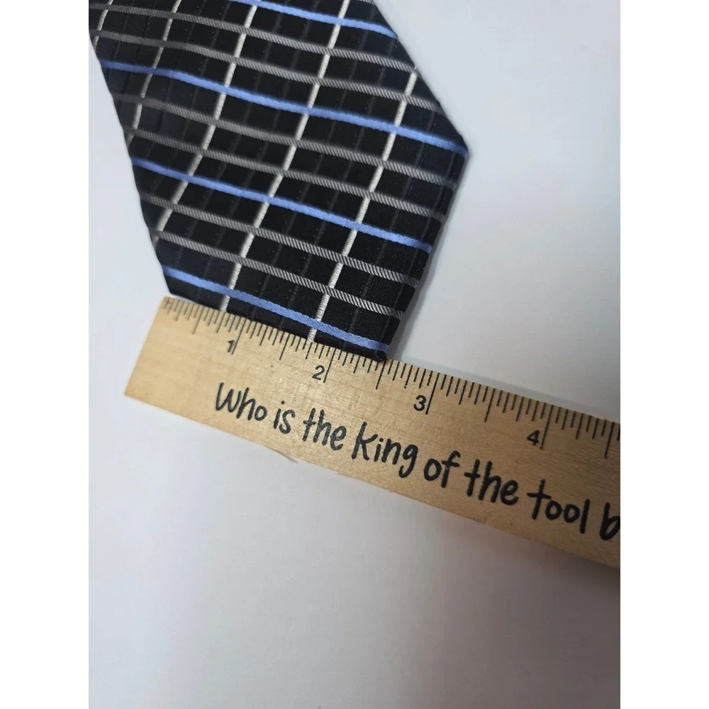Saddlebred NWT M's Silk Necktie BlackBlueSilverPlaid GridStripedStain Resistant